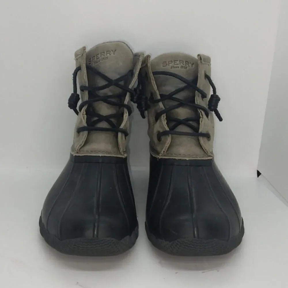 Sperry Womens Pre-owned Saltwater Cove Black/Gray Zippered Boots - sz. 7 1/2M